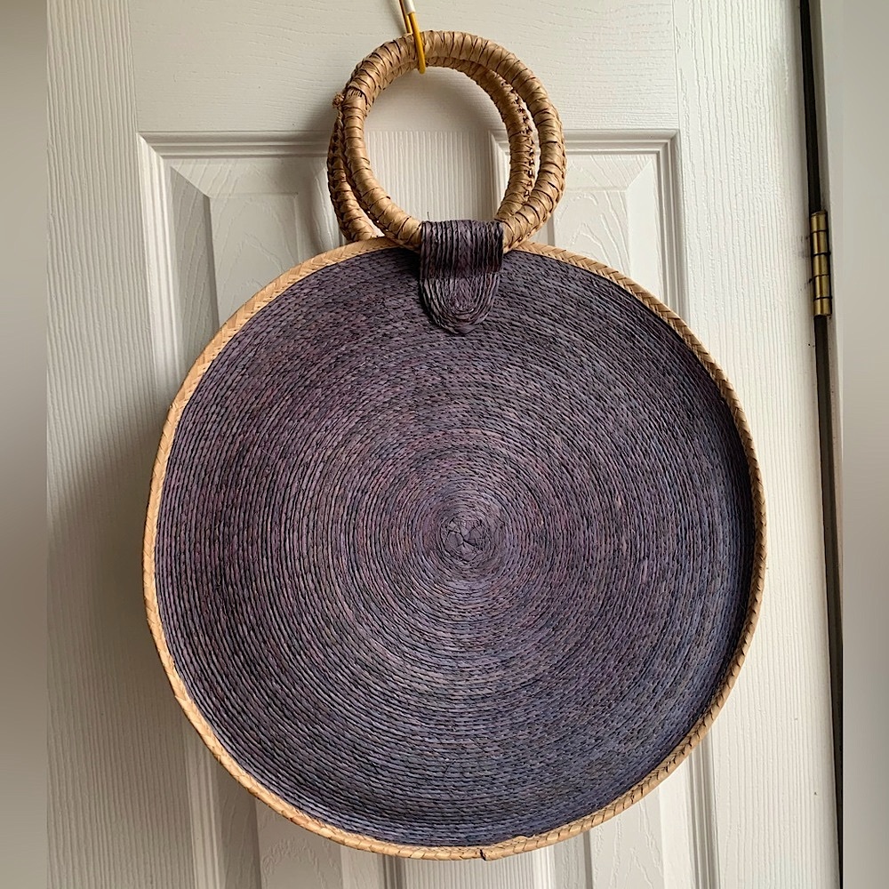 Beautiful straw woven bag with natural blue dye. Handmade by artisans in Mexico